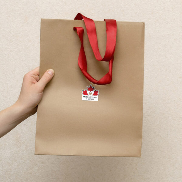 Made with Love in Canada Sticker on gift bag