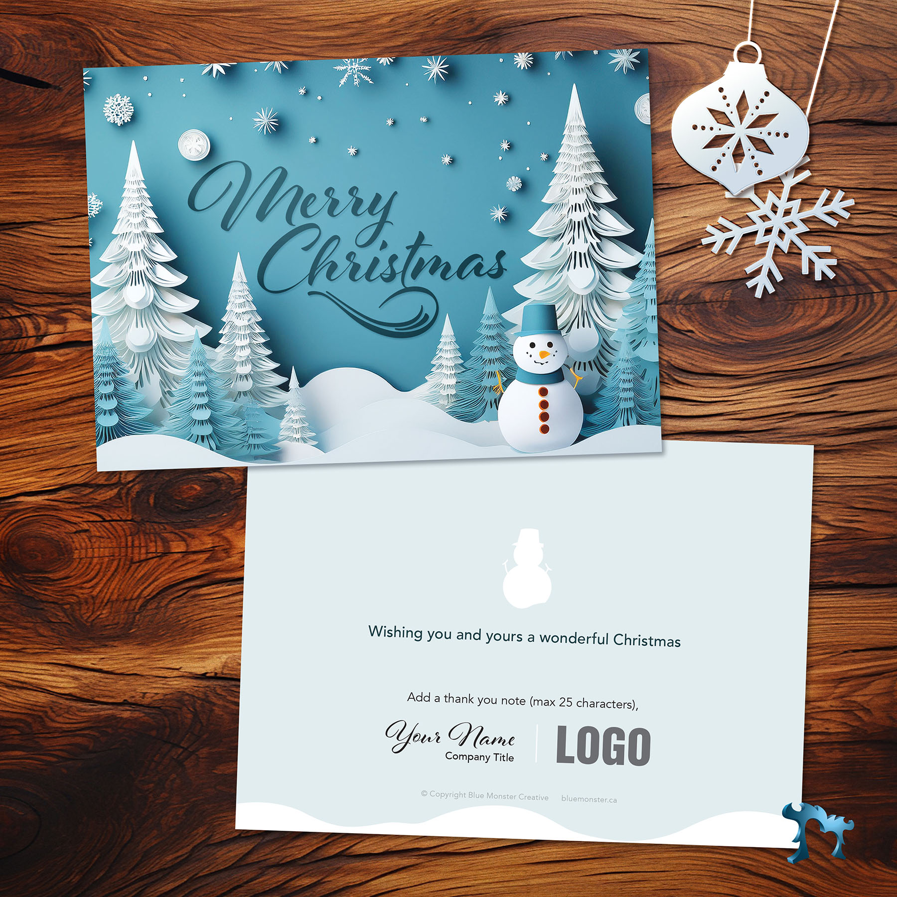 Greeting Card - Christmas Postcard - 5x7 - Snowman - Custom